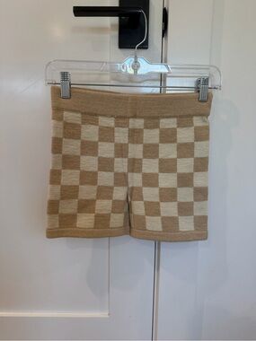 Belle the Label Sand Cream Checkerboard Knit Lounge Shorts S